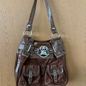 Vintage rare Kathy VanZeelend Brown Y2K Leather Shoulder Bag